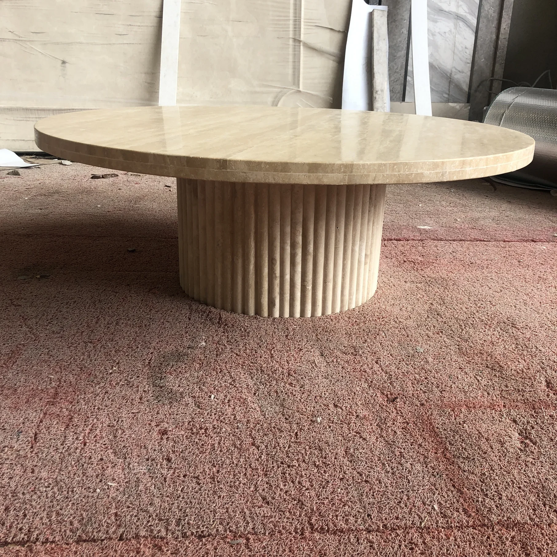 Tavolino da caffè, crema vento, naturale, travertino, tavolino rotondo