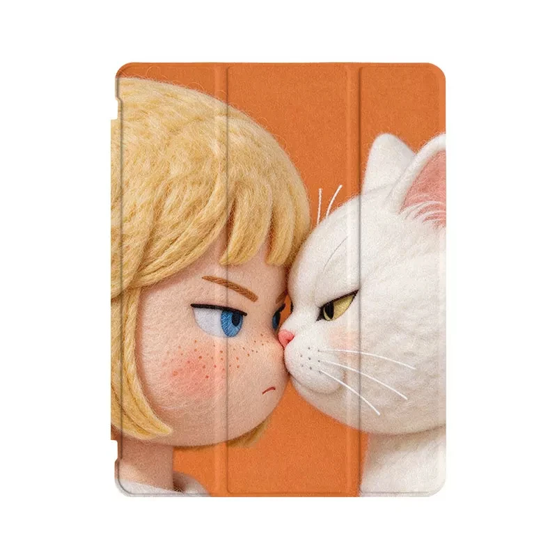 The Angry Girl&Kitten 3+Y-fold Tablet Case for Samsung Galaxy Tab/Redmi/Lenovo/ IPad/HONOR MagicPad/OPPO/ONE PLUS/HUAWEIMATEOAD