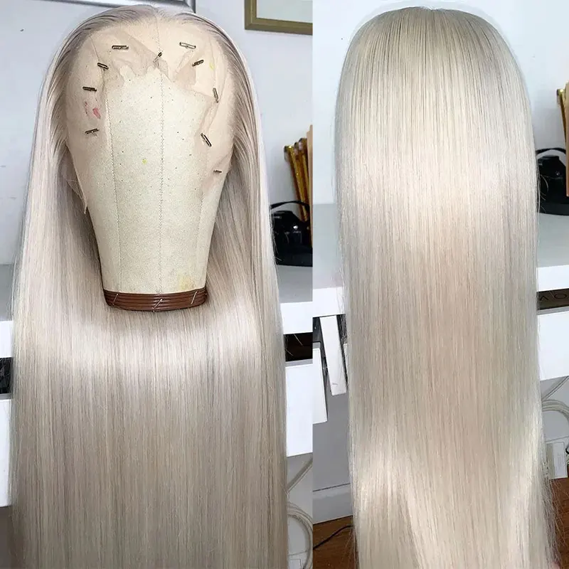 200% Density Platinum Ash Blonde 13x4 Lace Front Human Hair Wigs for Women White Lace Frontal Wigs Transparent Lace Closure Wig