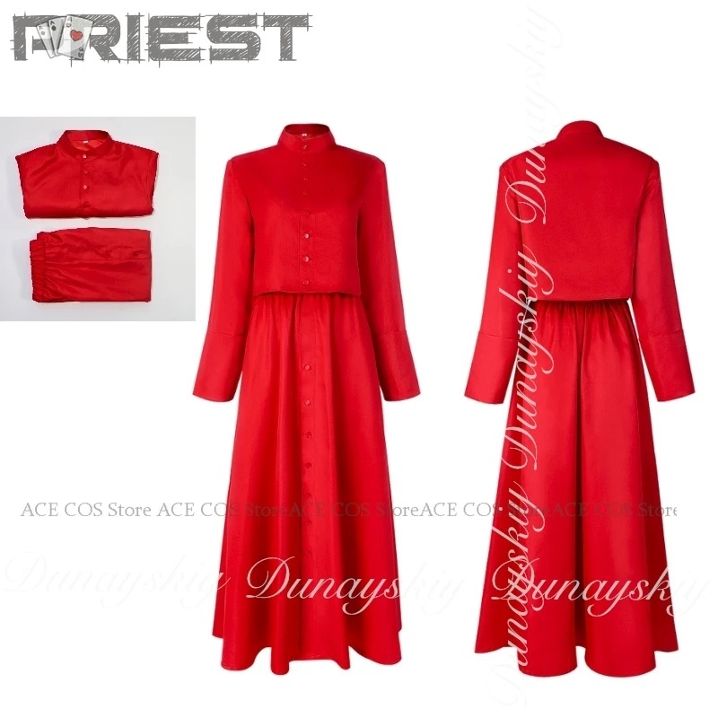 

The Priest Costume Cosplay Red Pastor Costume Set With Skirt Shirt To Celebrate Halloween Women's Stage Cosplay Costume All Suit