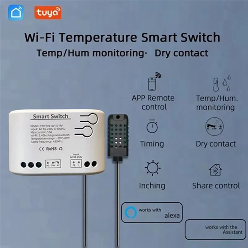 

Ingenious-Tuya Wifi 1-Way Smart Switch Temperature Humidity Sensor AC 85-250V Wireless Smart Switch With Remote Controller