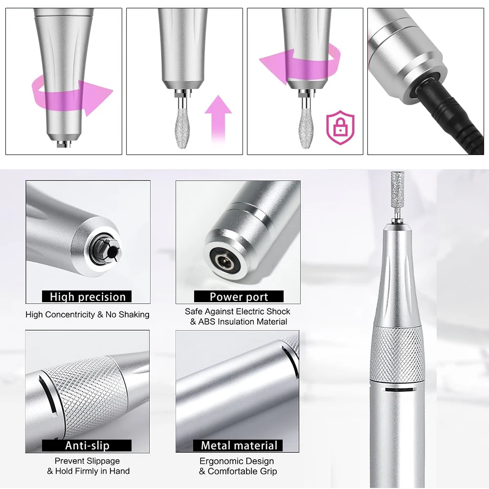 45000 دورة في الدقيقة المحمولة الكهربائية الحفر آلة الأظافر آلة طحن الأظافر الاكريليك جل آلة تلميع أداة تلميع قابلة للشحن