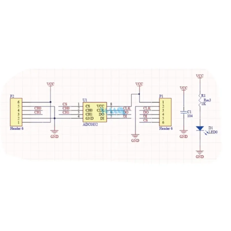 1PCS ADC0832 8-bit Dual Channel Analog-to-Digital Conversion Module for STC89/51 Microcontroller Extended AD Function