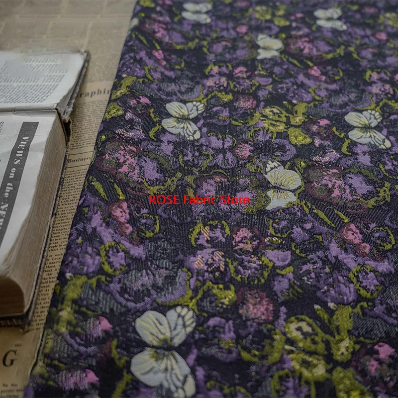 1 meter Oil Painting Texture Black Purple Butterfly Thick Yarn Dyed Jacquard Fabric Women's Dress Shoes Bag Diy Sewing Fabric