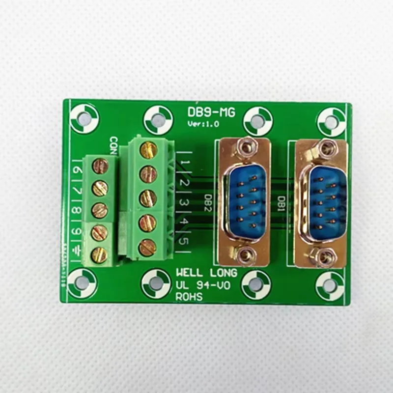 D-SUB DB9 Double Male Header Breakout Board, Terminal Block, Connector.