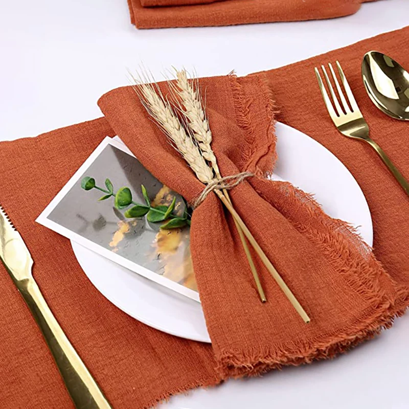 10pcs 32x32cm Wholesale terracotta Gauze Cotton Napkin Reusable Tea Towel Wedding Party Christmas Table Decor Retro Burrs napkin