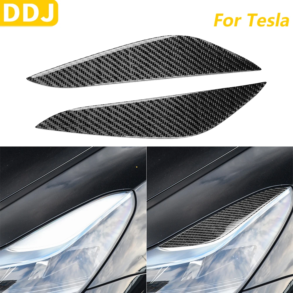 

Для Tesla Model Y 2020-2024 Model 3 2017-2022 настоящая передняя фара из углеродного волокна, панель для бровей, накладка, автомобильные аксессуары, наклейка