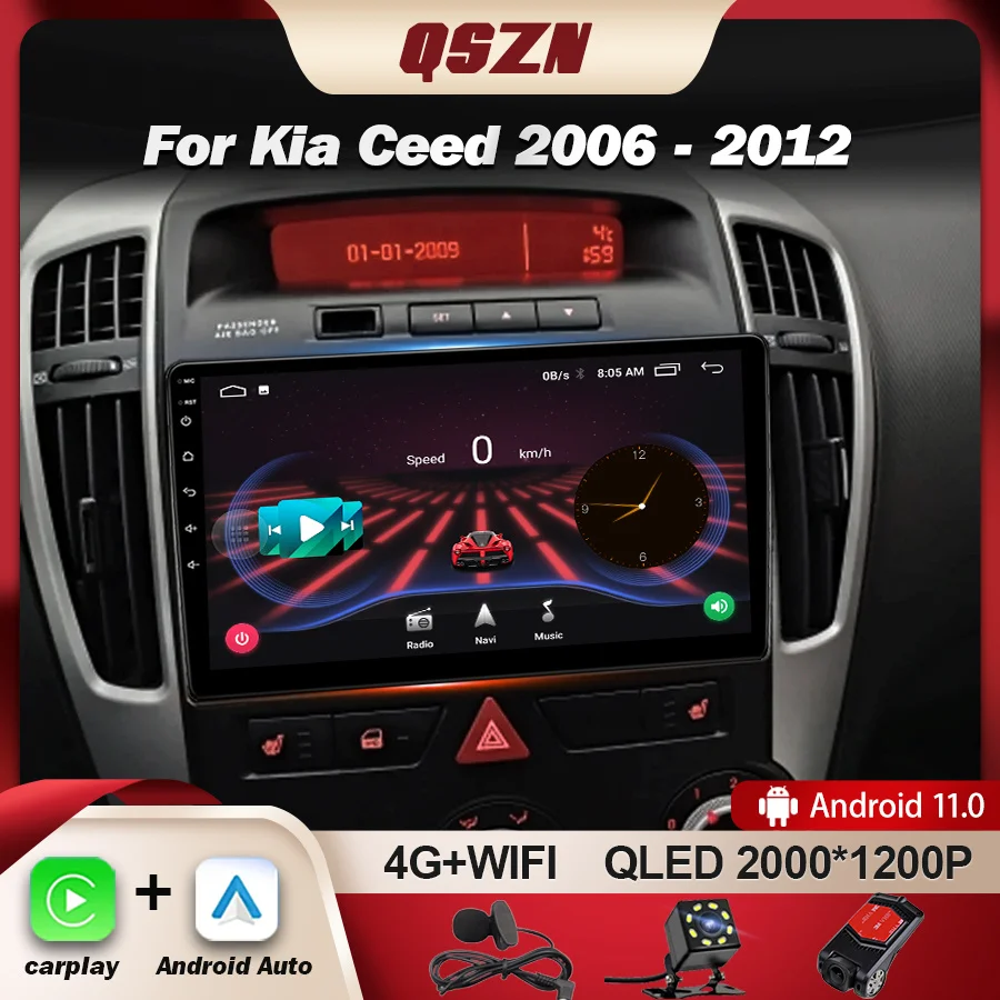 QSZN For Kia Ceed ED 2006-2012 Car Radio Multimedia Android 13 Video Player GPS Navigation Carpay Auto Stereo 4G WIFI DSP QLED