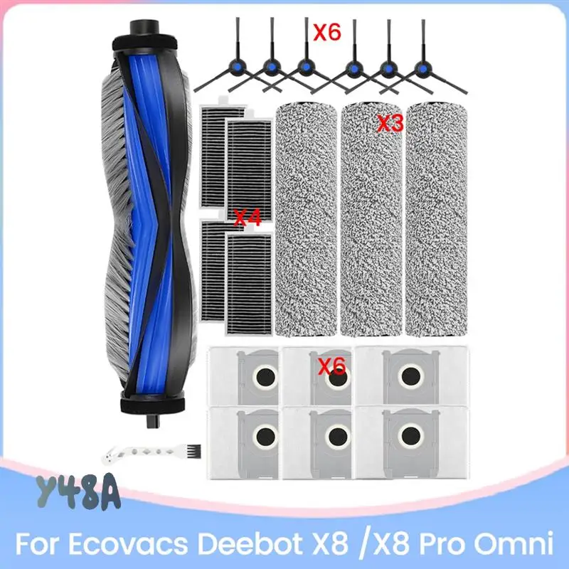 21Pcs For ECOVACS DEEBOT X8 /X8 PRO OMNI Vacuum Cleaner Accessories With Dust Bags Filters Main Side Brushes Roller Mops-Y48A