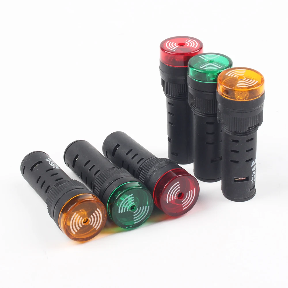 AD16-16SM 16 มม.AD16-22SM 22mm 12V 24V 220V แฟลชสัญญาณไฟเตือนสีแดง Buzzer Beep ALARM ตัวบ่งชี้พลาสติกสีแดงสีเขียว