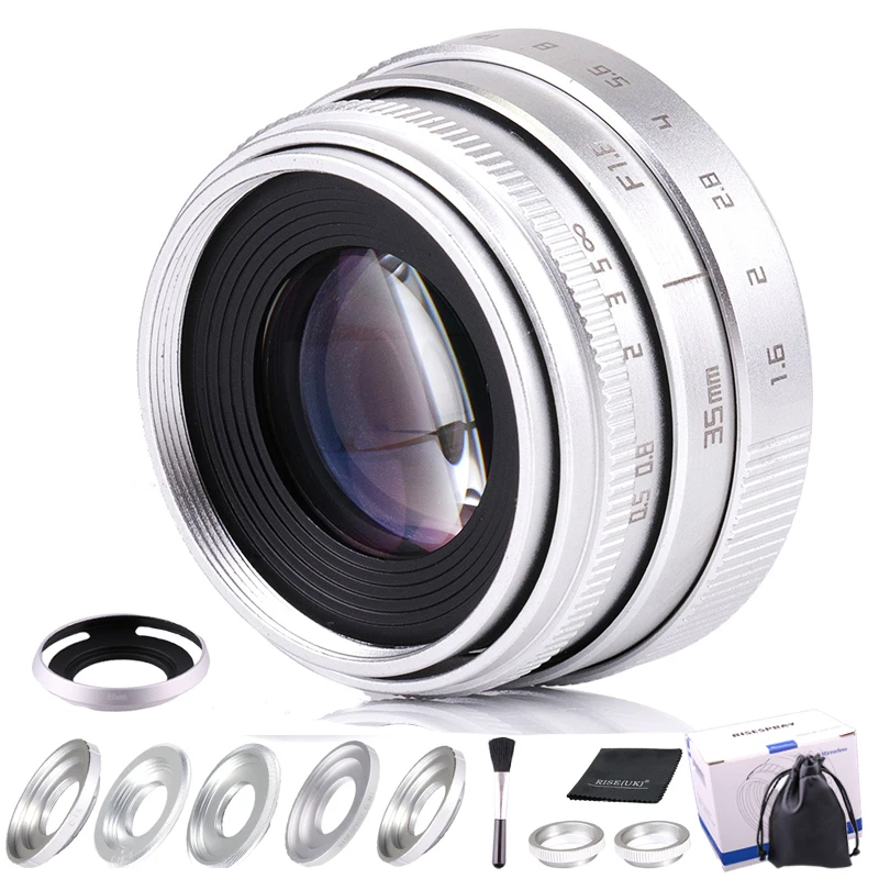 

Silver Mini 35mm f/1.6 APS-C CCTV Lens+5 adapter rings+2 Macro Ring set for NEX FX M4/3 NIKON1 EOSM Mirroless Camera