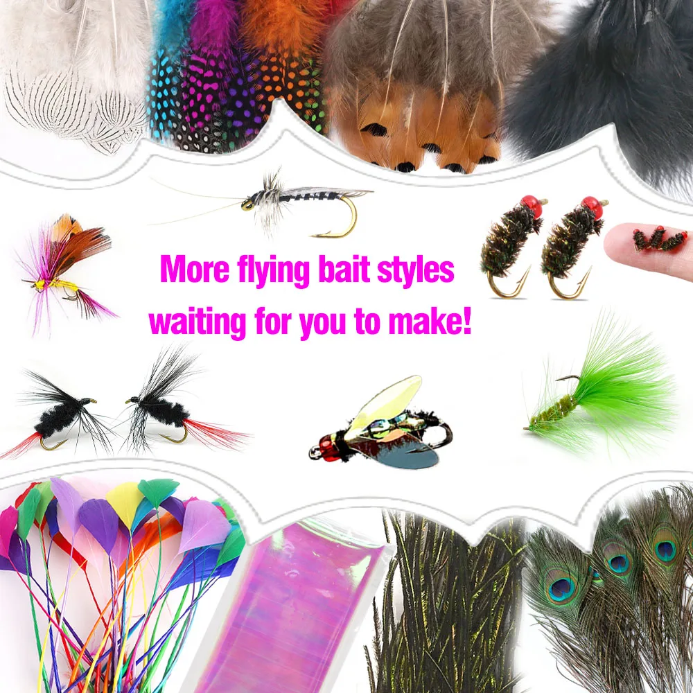 MNFT Anfänger-Set für Fliegenbindematerial, Federn, Fellfaden, Kristall, Blitzlinie, Haken, Fliegenbindematerialien, Starter-Sets