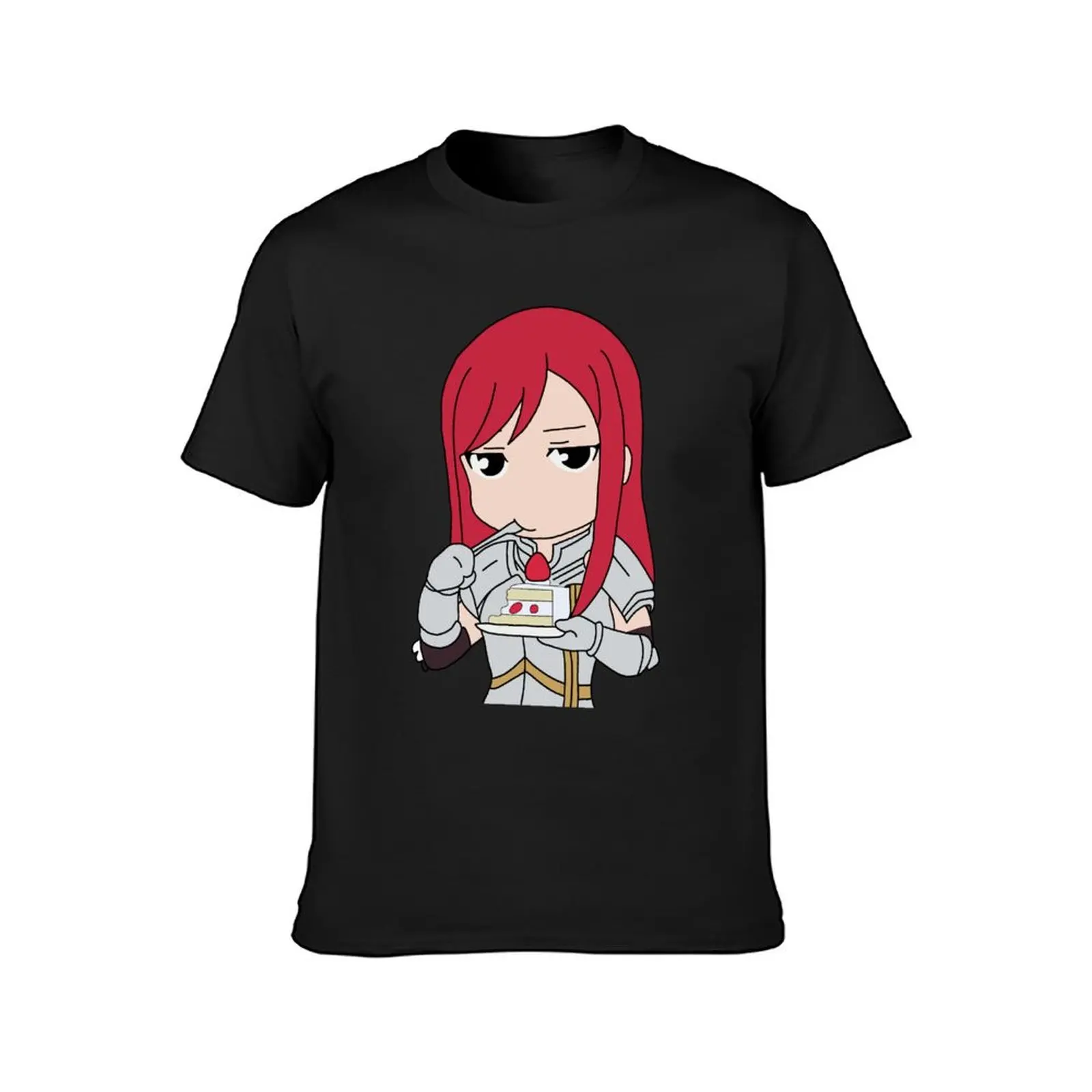 Erza Scarlet eating strawberry cake T-Shirt tops sports fans heavyweights blanks mens t shirt graphic