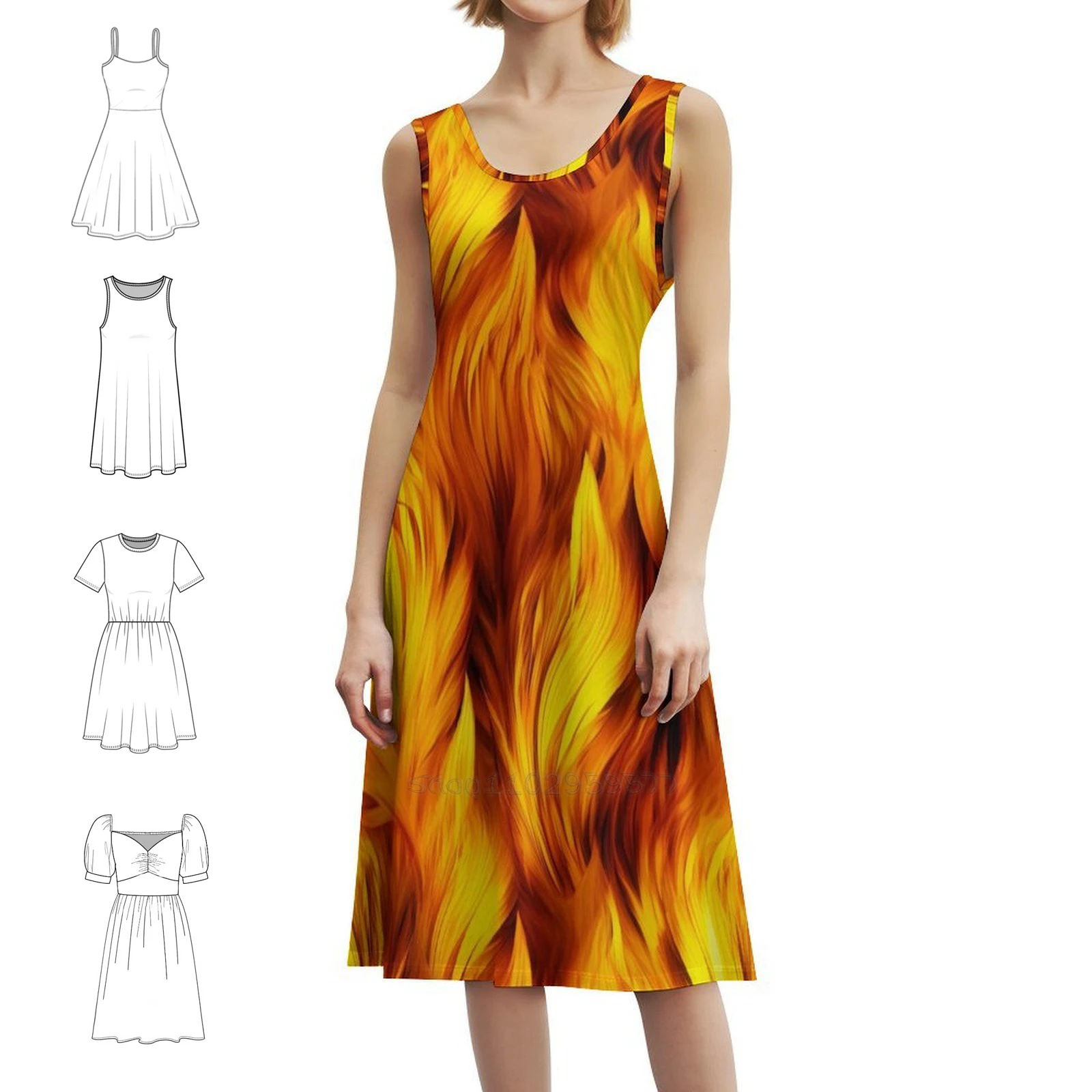 

Платье в корейском стиле Golden Fire для женщин Элегантное повседневное платье для вечеринки или повседневного ношения Пламя Fire Flames Raging Gold Golden