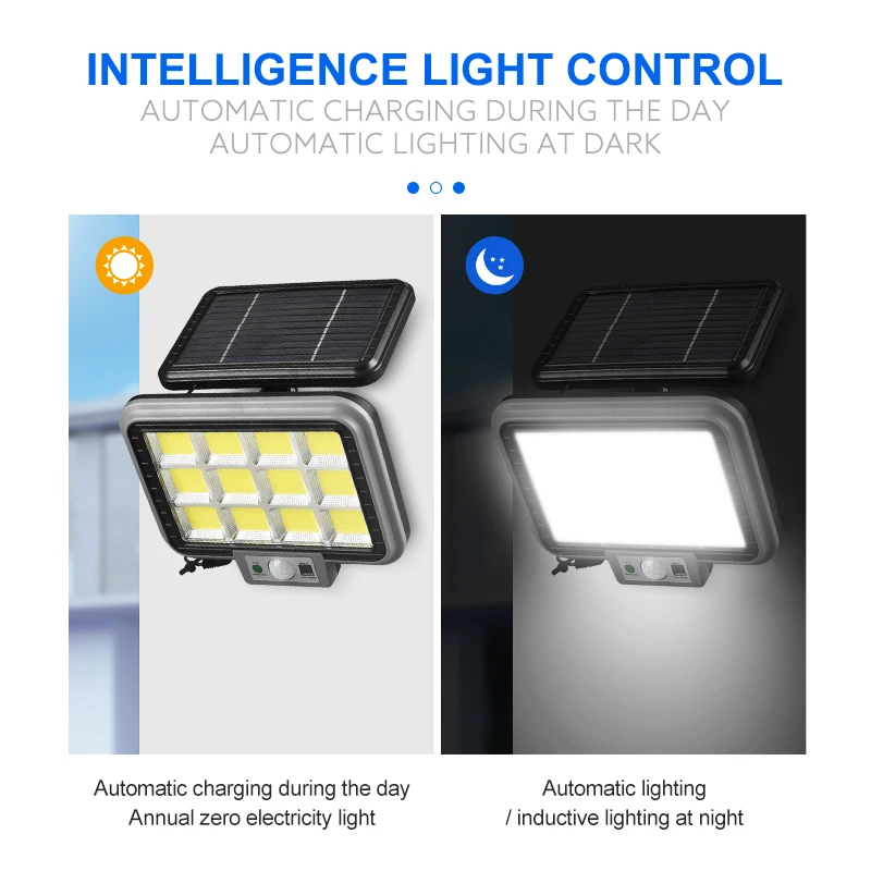 مصباح متحرك يعمل بالطاقة الضوئية مصباح لجهاز الاستشعار في الهواء الطلق 3 وضع العمل السلكية مصباح لوحة شمسية قابلة للتعديل الأمن الأضواء الكاشفة لحديقة ساحة المرآب