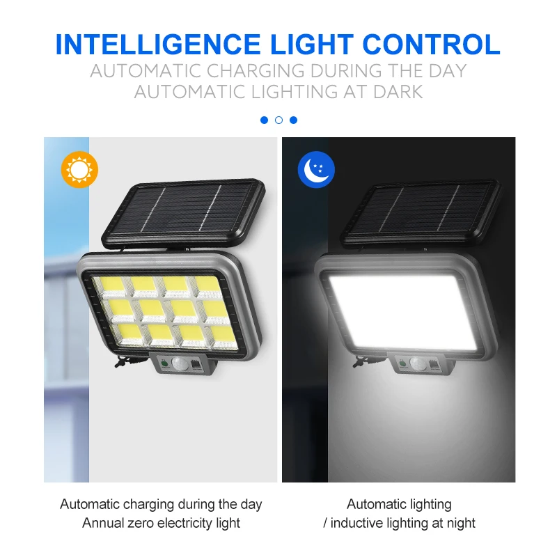 Solar Motion Sensor Light Outdoor 3 Working Mode Wired Lamp Adjustable Solar Panel Security Flood Lights for Yard Garage Garden