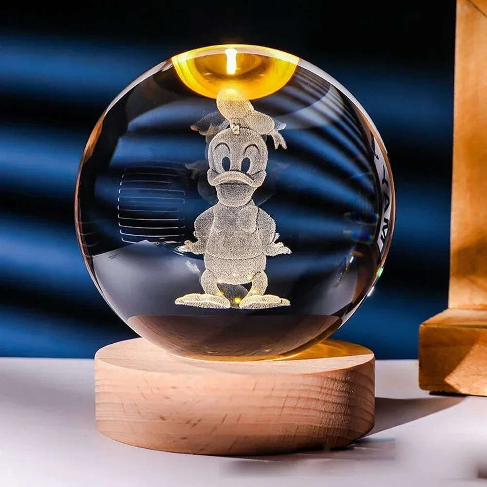 Hot 6cm 3D Crystal Ball Stitch Pikachu Doraemon A Dream Hello Kitty Crystal Planet Night Light Laser Carving Children\'s Gifts