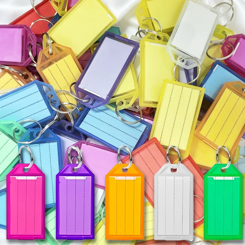 55Pcs Plastic Key Tags with Split Rings Flip Open Window Keychain Labels Random Colors Write-On Insert ID Tags for Home TMZ