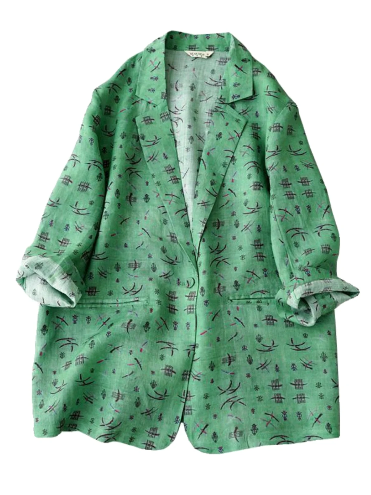 الكتان الأزهار طباعة مفتوحة سترة البدلة Jaet المرأة عارضة Sle ort حجم الصيف وصول جديد أعلى تخفيف Faion #5