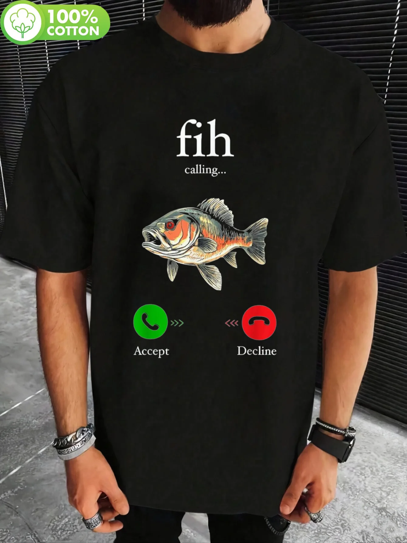 Fish Graphic Tee Men Soft Cotton Fishing Lover Humor Casual Short Sleeve T-Shirt
