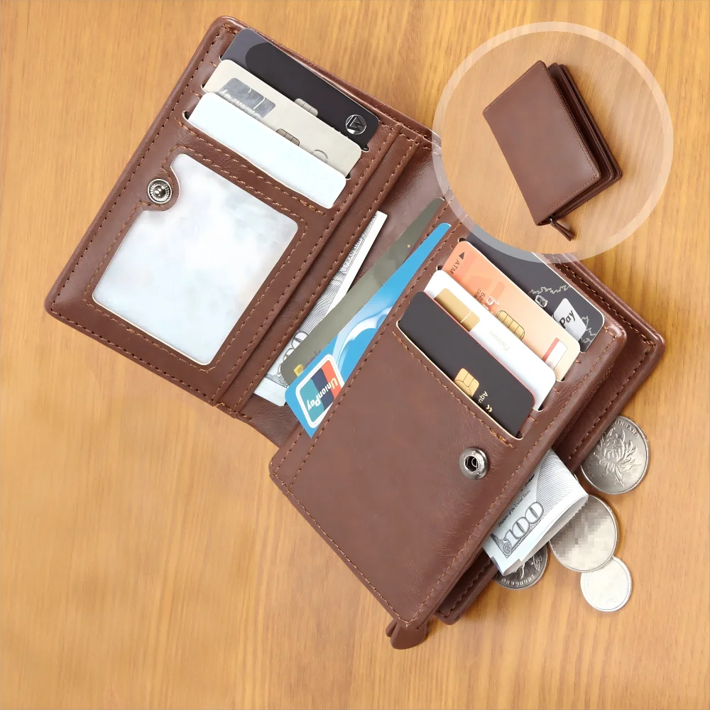 

Men's wallet short trifold minimalist coin purse card holder