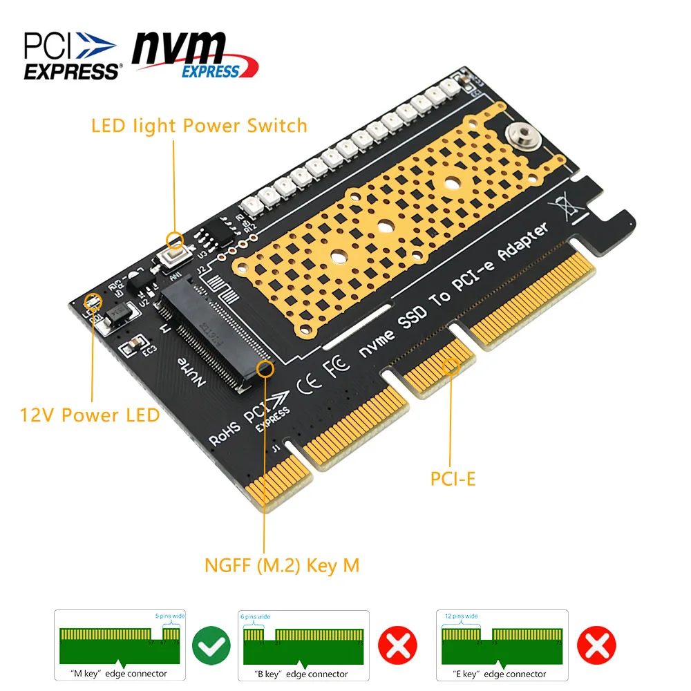Nvme Pcie M.2 Ngff Ssd Naar Pci Express X 4X8X16 Adapter Riser Pcie Naar M2 Toevoegen Aan Kaarten Zwart Heatsink Tent Led Voor Chia Mining