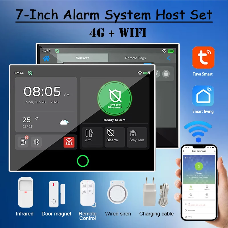 New home security alarm system Motion sensor Signal detector Door sensor Smoke detector 4G Wifi Tuya alarm system