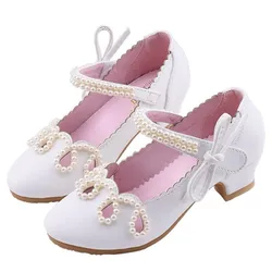 Princess Kids High Heels Shoes Kids Dress Party Leather Shoes Baby Girls Children's White Shoes Enfants Wedding for Girl