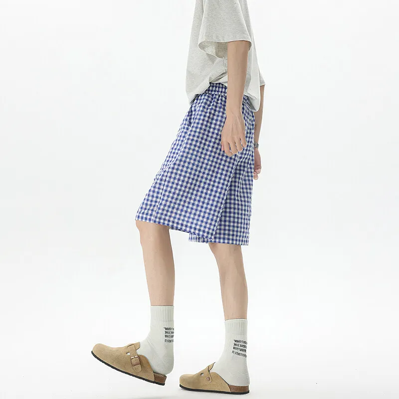 Trendy Men's Checkered Shorts 2025 Breathable Summer Casual Wear Outdoor & Street Style Elastic Waist Shorts for Men 8XL 7XL 6XL