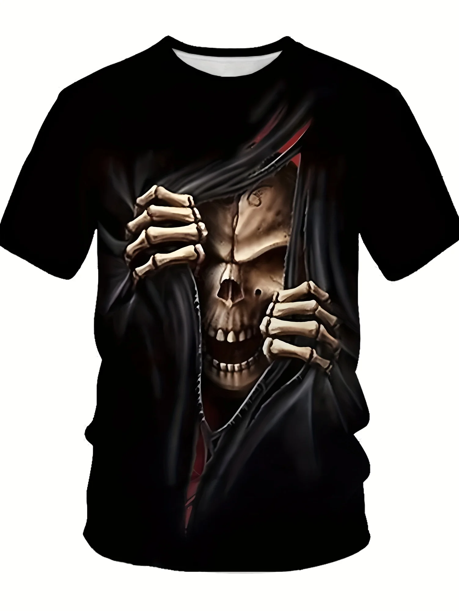Men's Gothic Skull 3D Print T‑Shirt, Cool Skeleton Ripping Fabric Graphic Short Sleeve Tee, Casual Crew Neck Top for Daily Wear