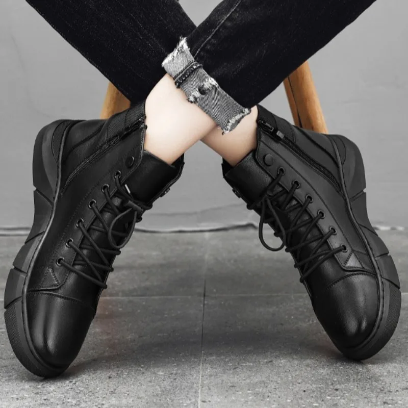 Men's Boots Quality Selection High-top Boots Men Solid Color Chelsea Short Boot Retro British Tooling Boots Leather Boots Hombre