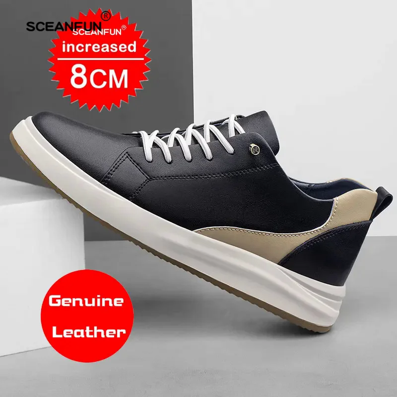 Sneakers Elevator Shoes Height Increase Shoes for Men Breathable White Genuine Leather Black 6-8 Plus Size Women 36-44 luxury