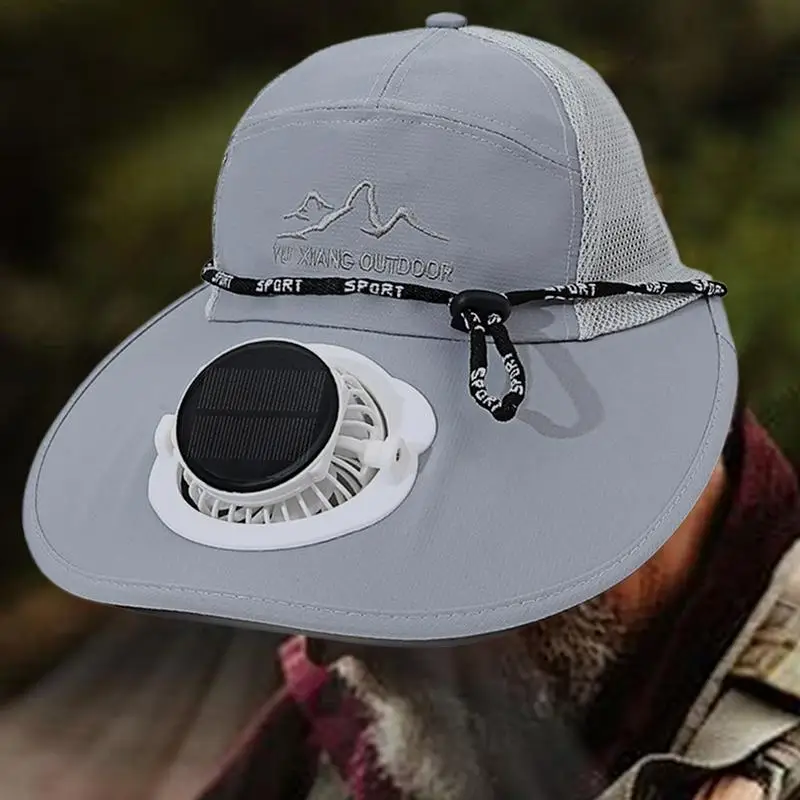 Solar Fan Outdoor Fishing Hat Fan Solar Charging Summer Big Rim Sunblock Hat Male women UPF50 Sun Protection Fisherman Hat