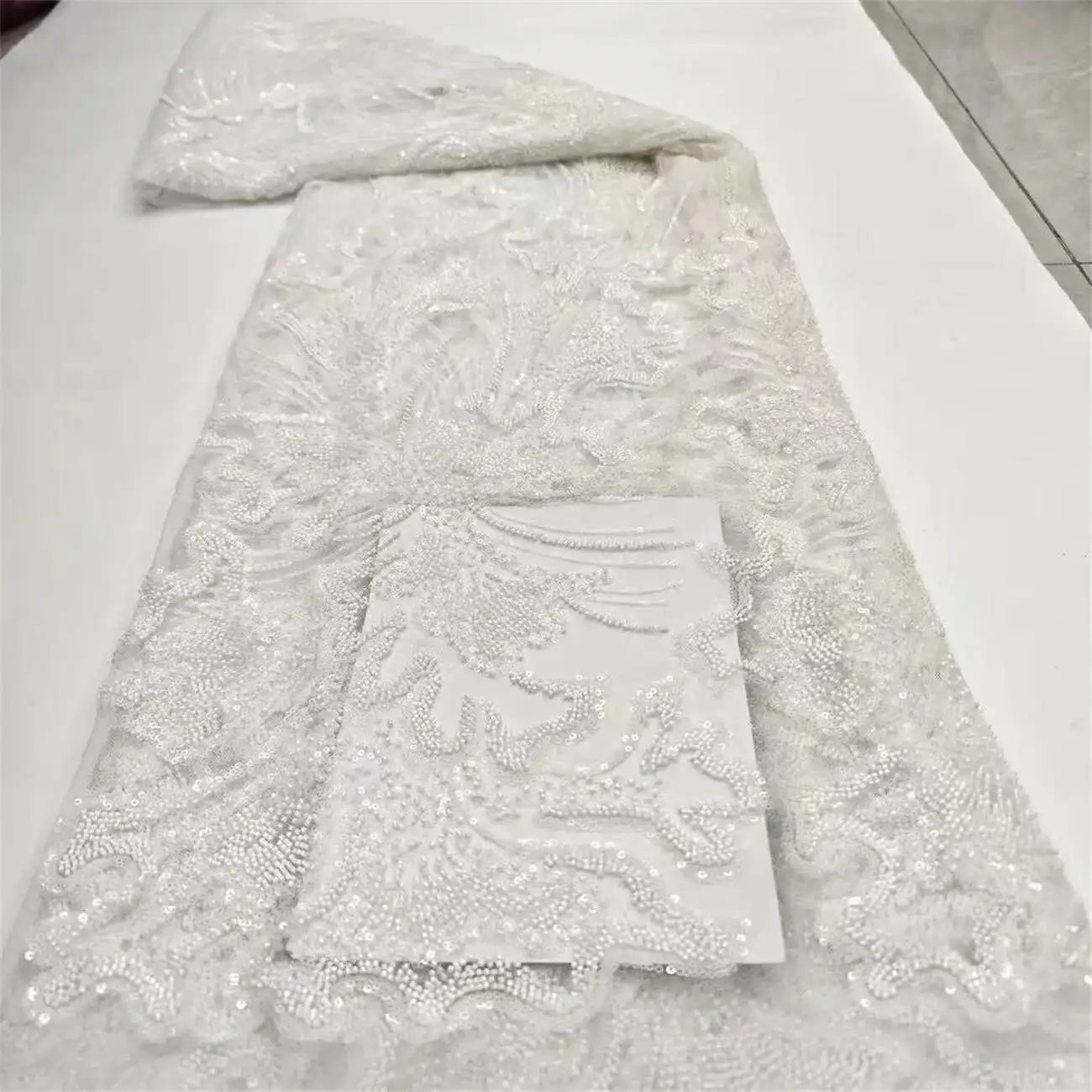 

African Tulle Lace Fabric 2025 High Quality Nigeria Mesh Heavy Beads And Sequins Lace 5Yards French Net Lace For Women Dresses