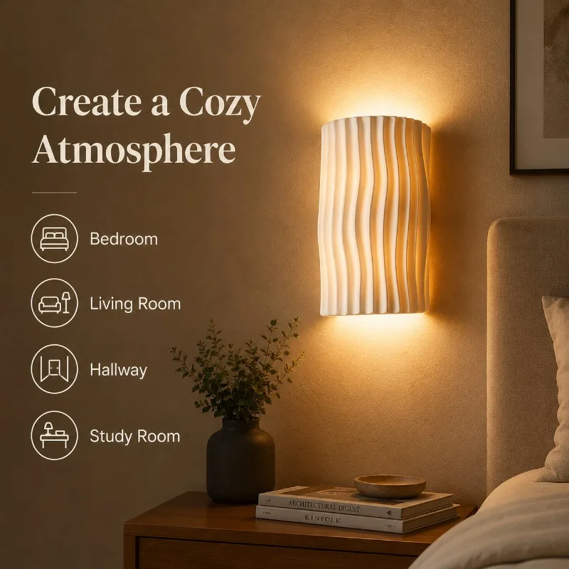 Nordic Minimalist Ribbed Shade LED Accent Lighting for Bedroom Bedside Hallway Staircase Living Room Background Decor Wall Lamp