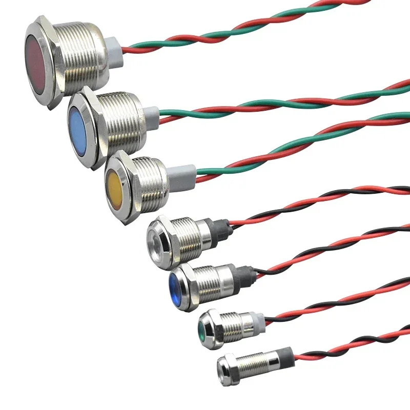 1szt Wodoodporny metalowy wskaźnik ostrzegawczy LED IP67 Lampka sygnalizacyjna Pilot Wire 3V 5V 12V 24V 110V 220V 6/8/10/12/16/19/22mm