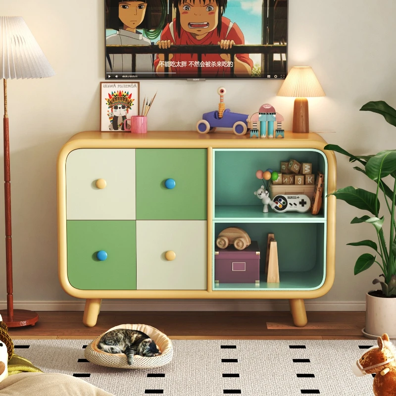 

French entrance cabinet, simple dopamine living room storage cabinet, color contrasting decorative cabinet, cream wind locker