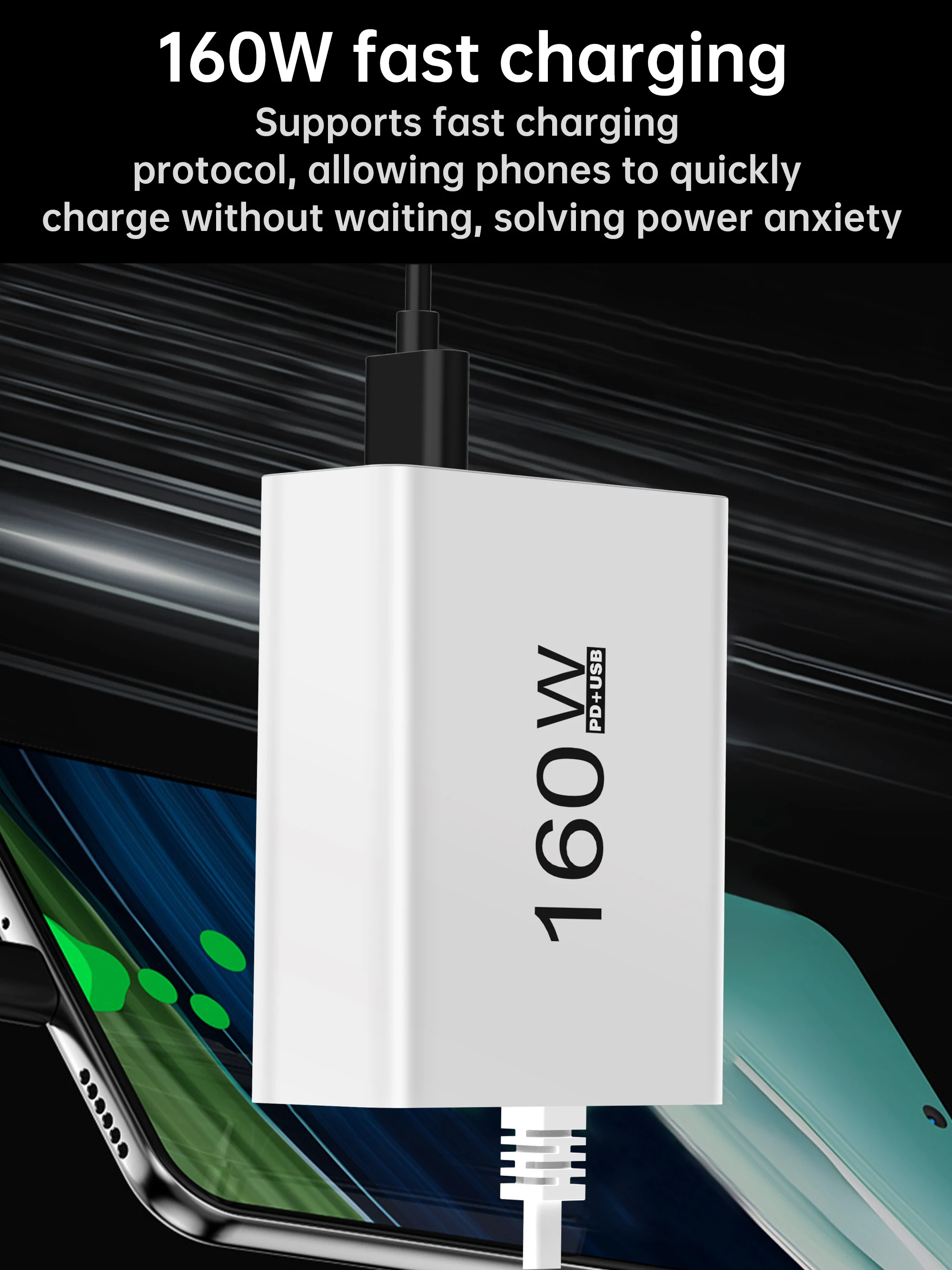 160W USB Multi-Port-Ladegerät Typ C Schnellladegerät mit Mehrfachsteckdose für iPhone Samsung Xiaomi Huawei Honor Handy-Adapter – Detail 3