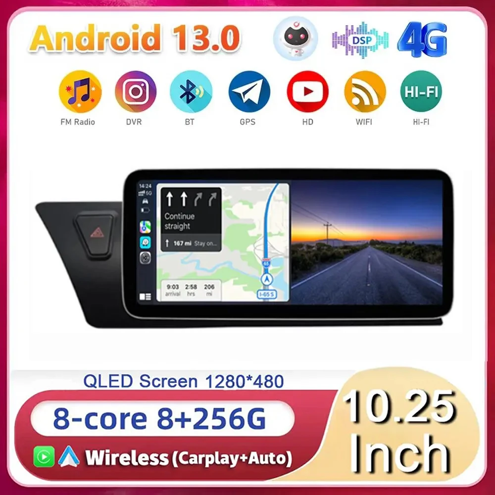 

10.25" Android 13 Car Radio For Audi A4 B8 A5 2009 - 2017 GPS Navi Multimedia Screen Player Stereo WIFI+4G wireless Carplay Auto