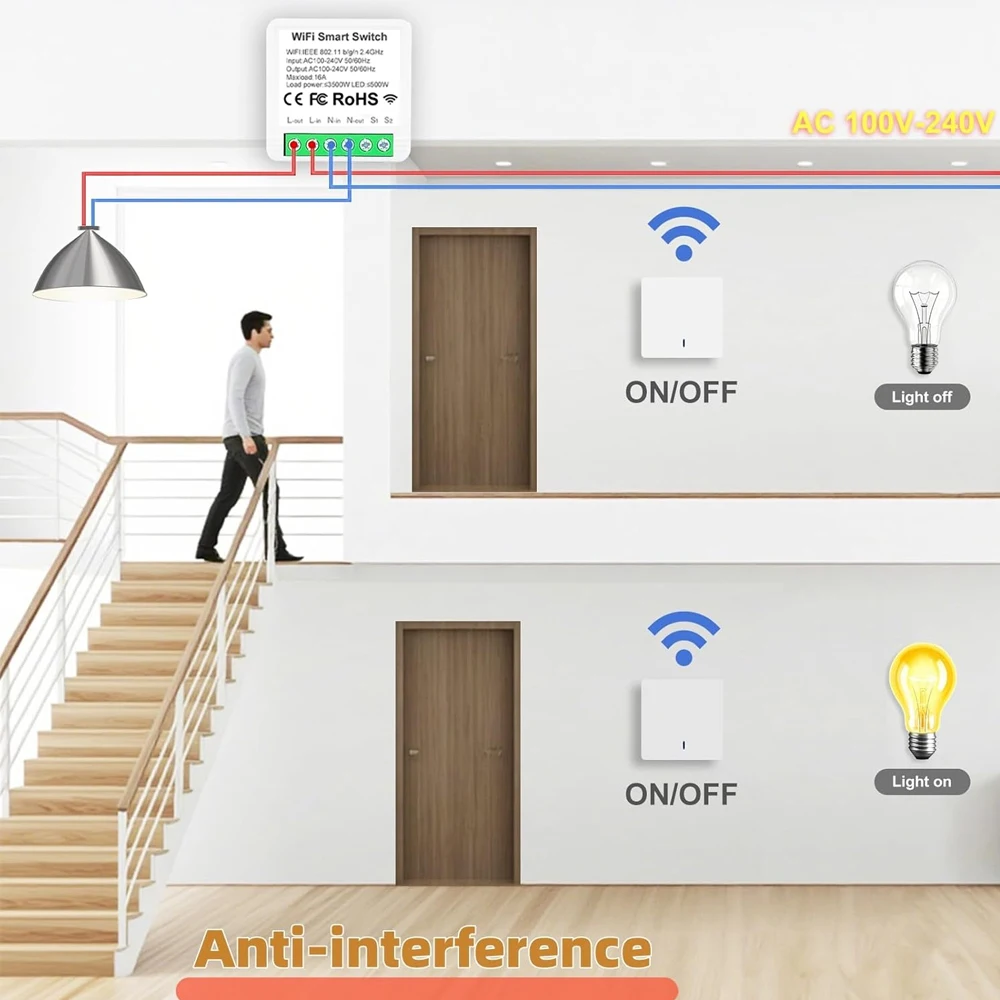 Wireless WiFi Smart light switch, RF transmitter safety switch and receiver controller 16A With Alexa Google Home Assistant