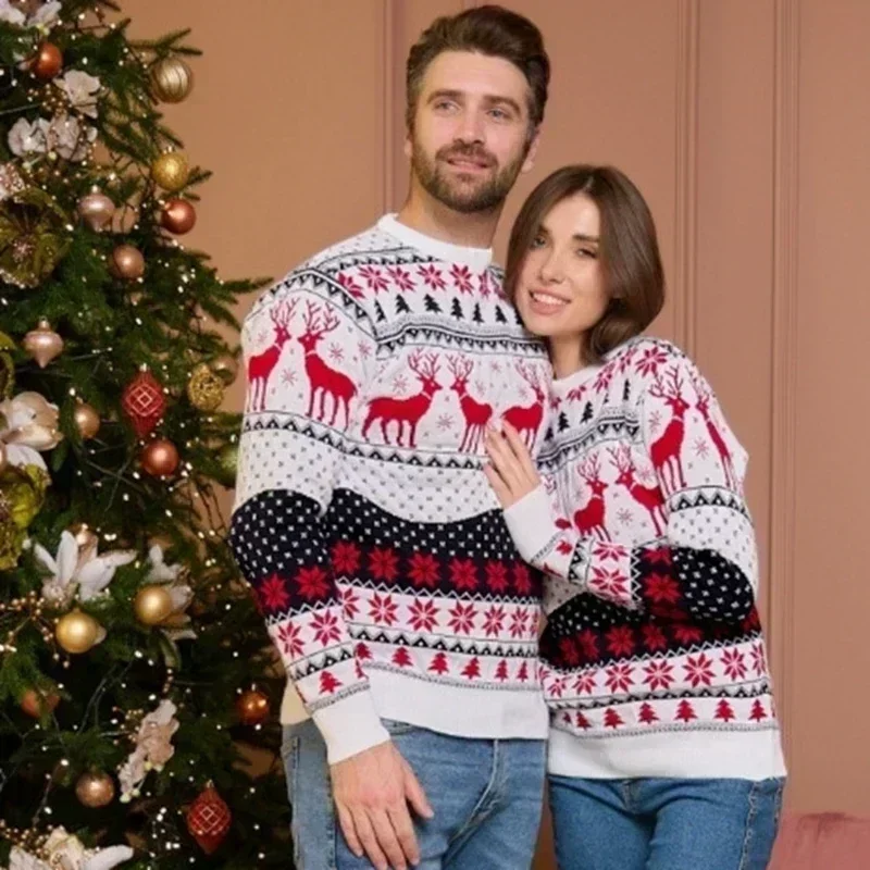 

2025 Winter Mom Dad Kids Matching Sweaters Soft Warm Christmas Knitted Jumpers Loose Thick Jacquard Knitwear Xmas Family Look