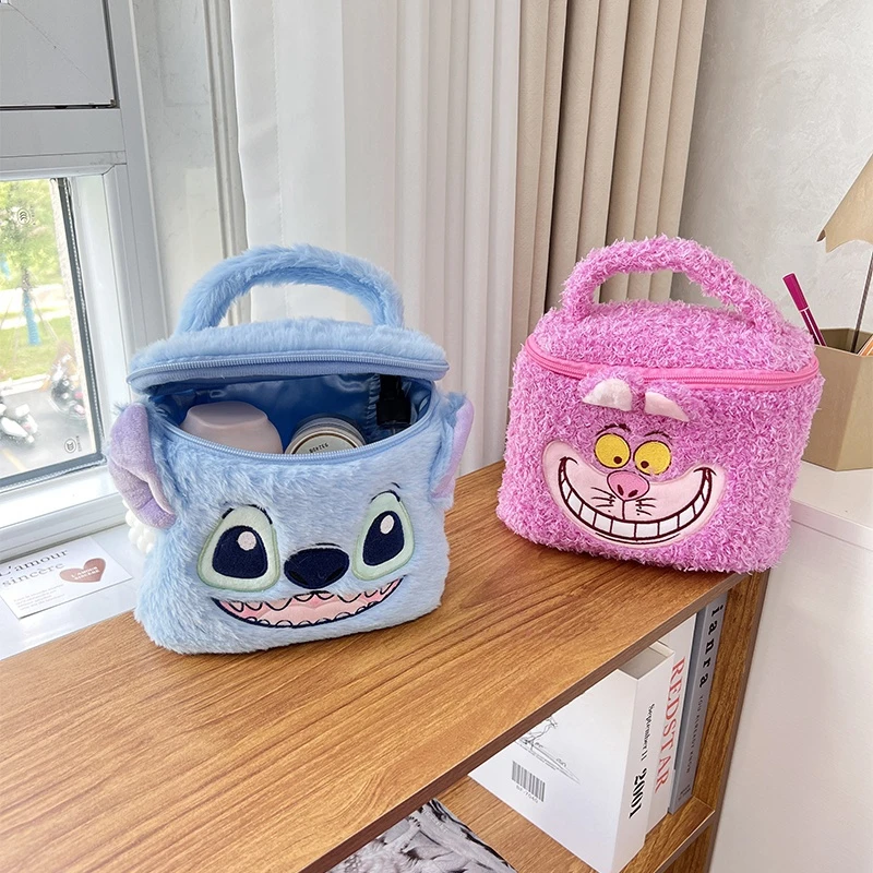 Schattige Anime Cosmetische Tas Mooie Stitch Cheshire Cat Japanse Stijl Pluche Tas Voor Meisje Hoge Capaciteit Cartoon Cosmetica Opbergtas