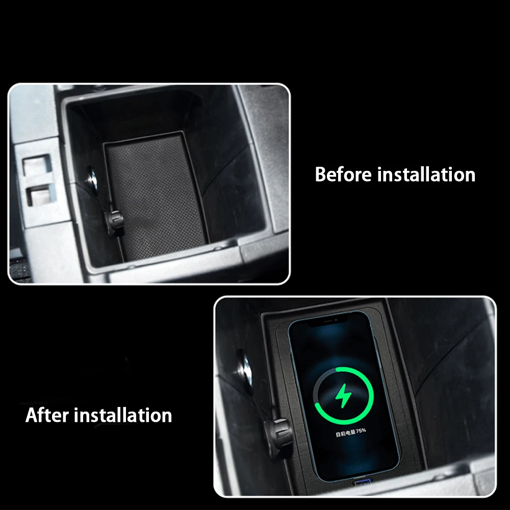 Car Wireless Mobile Phone Charger Center Console Storage QI 18W iPhone fast charge for Jeep Wrangler JK TJL J8 2007–2018