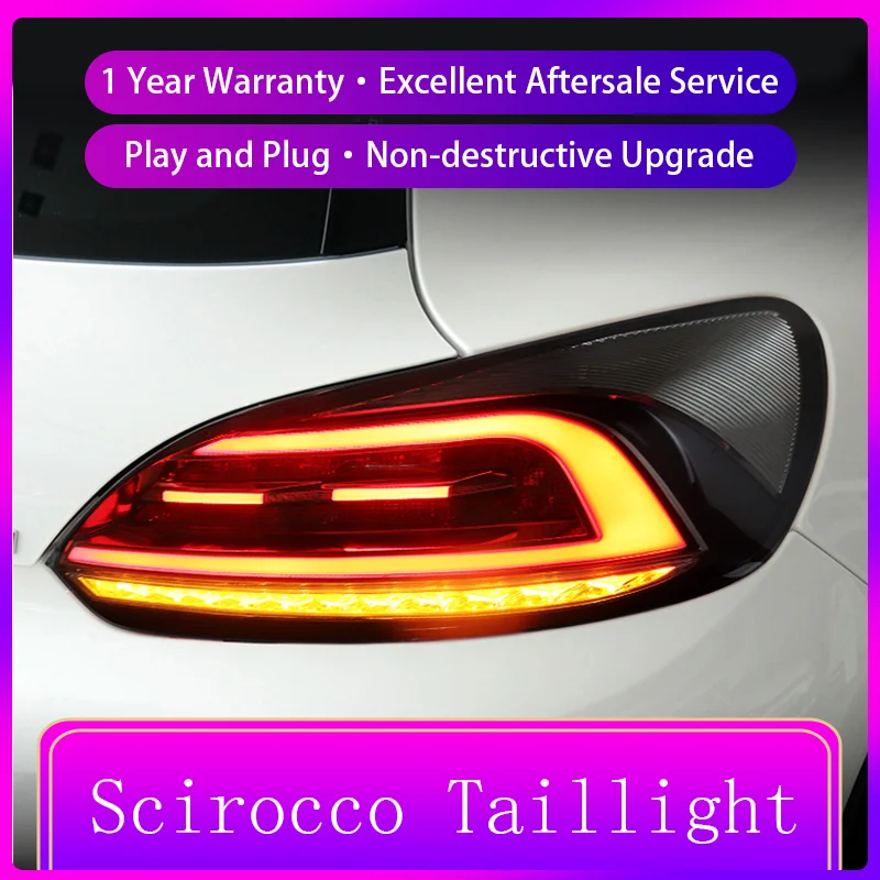 A pair of Car Styling For VW Volkswagen 2009-2015 Scirocco Taillight DRL Rear Lamp Dynamic Turn Signal LED Auto Accessories