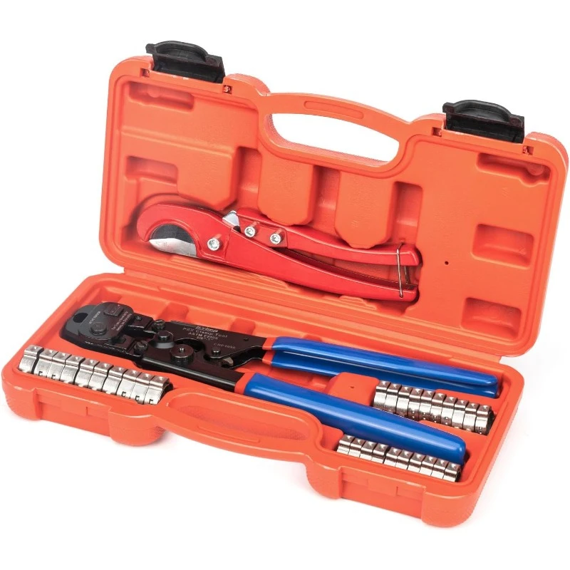 PEX Clamp Tool Kit for 3/8-in, 1/2-in, 3/4-in, 1-in PEX Clamp Cinch & Removal, and 3/4''(10 Pack) PEX Clamp Rings