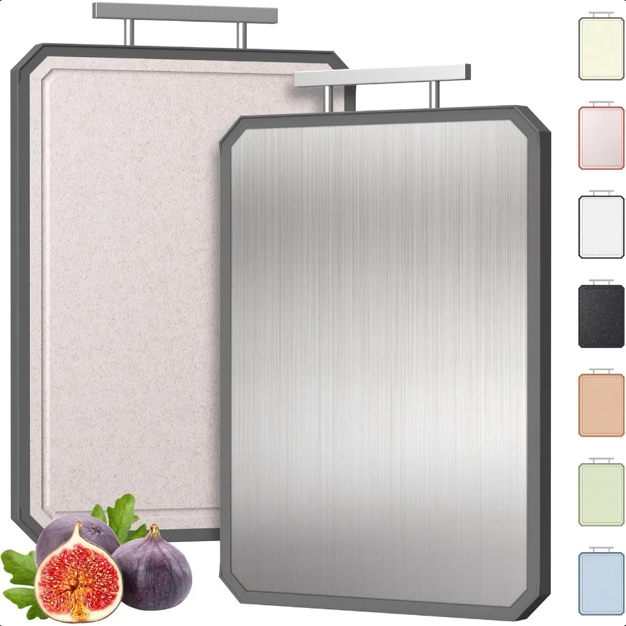 

2 in 1 Stainl Steel Cutting Board with Handle Chopping Large Big Small Metal Carving Kitchen Meat Butcher Block not Titanium Wo
