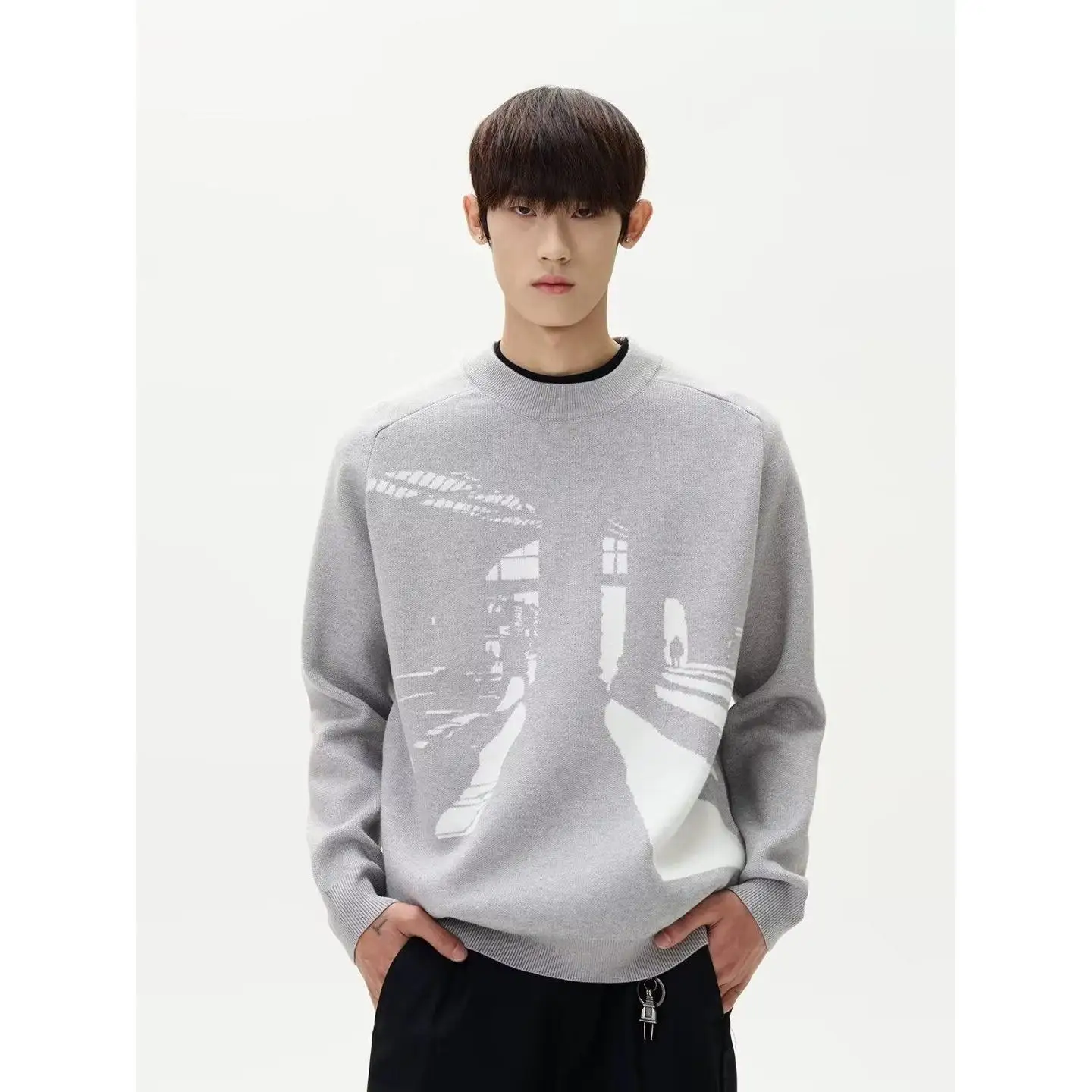 

round Ne Knitted Sweater Men's Trendy Brand Haome Autumn Winter Base irt 2025 New Men's Ele Slim Fit Top