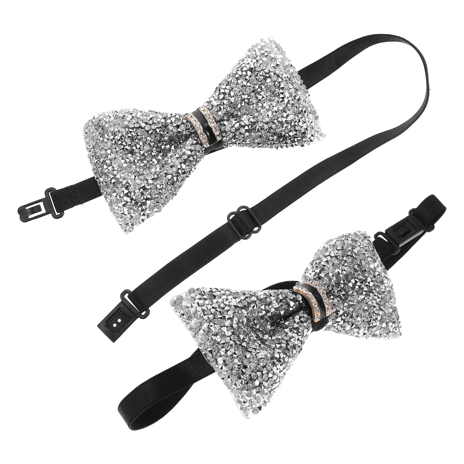2Pcs Children's Bow Tie Crystal Ribbon Sparkling Pre-Tied Adjustable Bowknot for Boys Girls Weddings Parties Talent Shows