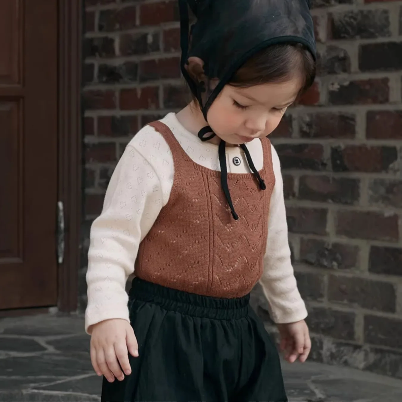 2026 Spring New Baby Sleeveless Sling Vest Cotton Infant Solid Hollow Out Knitted Vest Girls Vintage Sweater Toddler Clothes