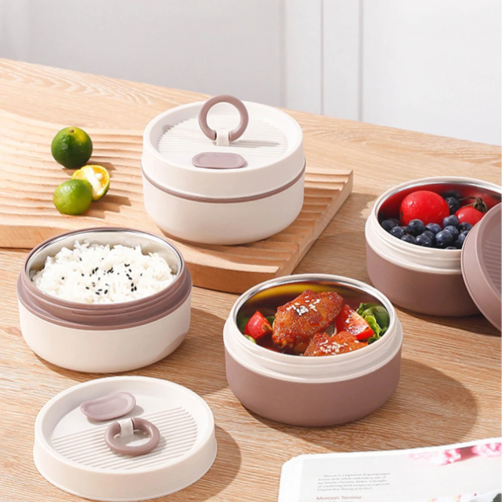 

1Pcs Portable Lunch Box Stackable Leakproof Container Microwave Heating Round Shape Food Container for Office School
